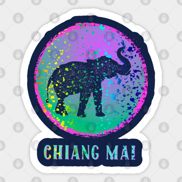 Chiang Mai Thailand Colorful Elephant Splatter Design Souvenir Sticker by Pine Hill Goods